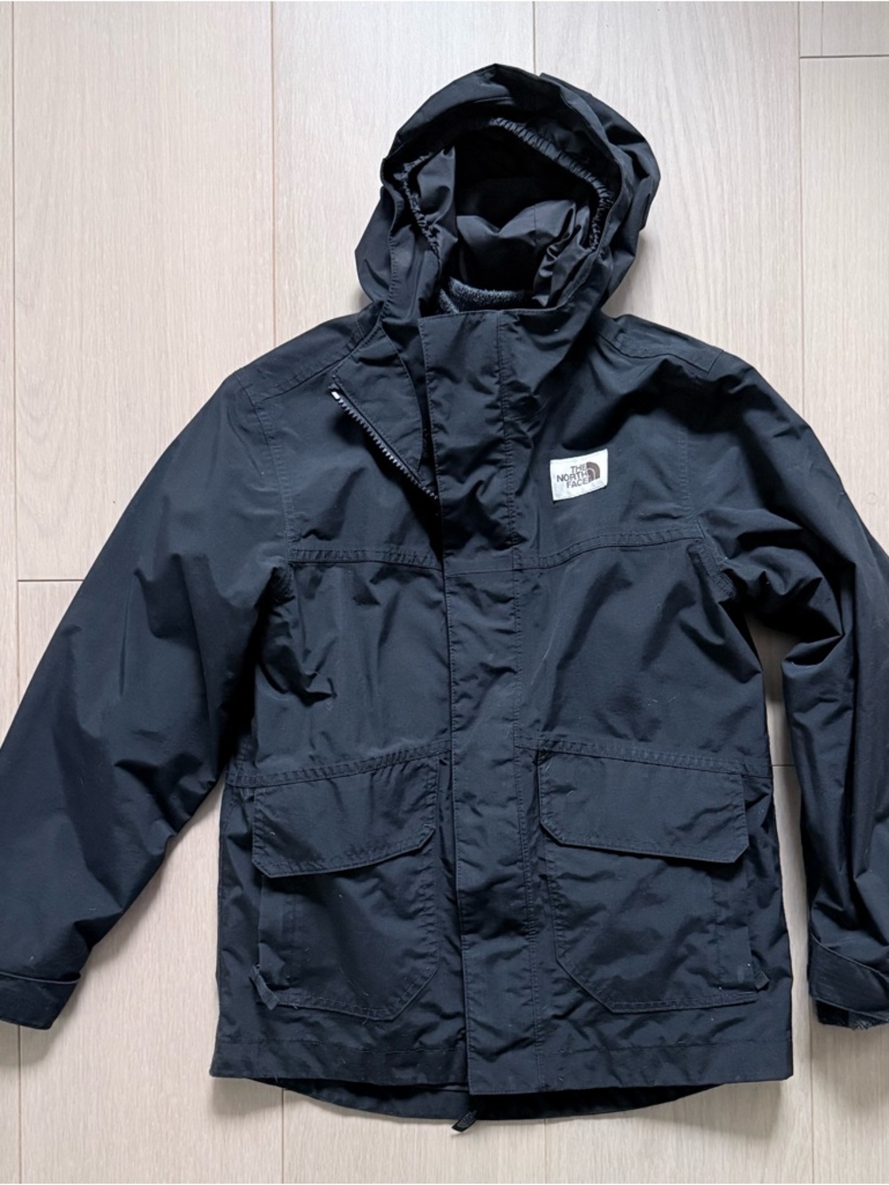 The North Face Black Hooded Jacket with Removable Grey Fleece